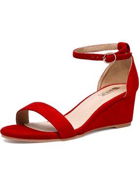 Women's Red Suede Open Toe with Ankle Straps Stylish Heels Sandals for Wedding